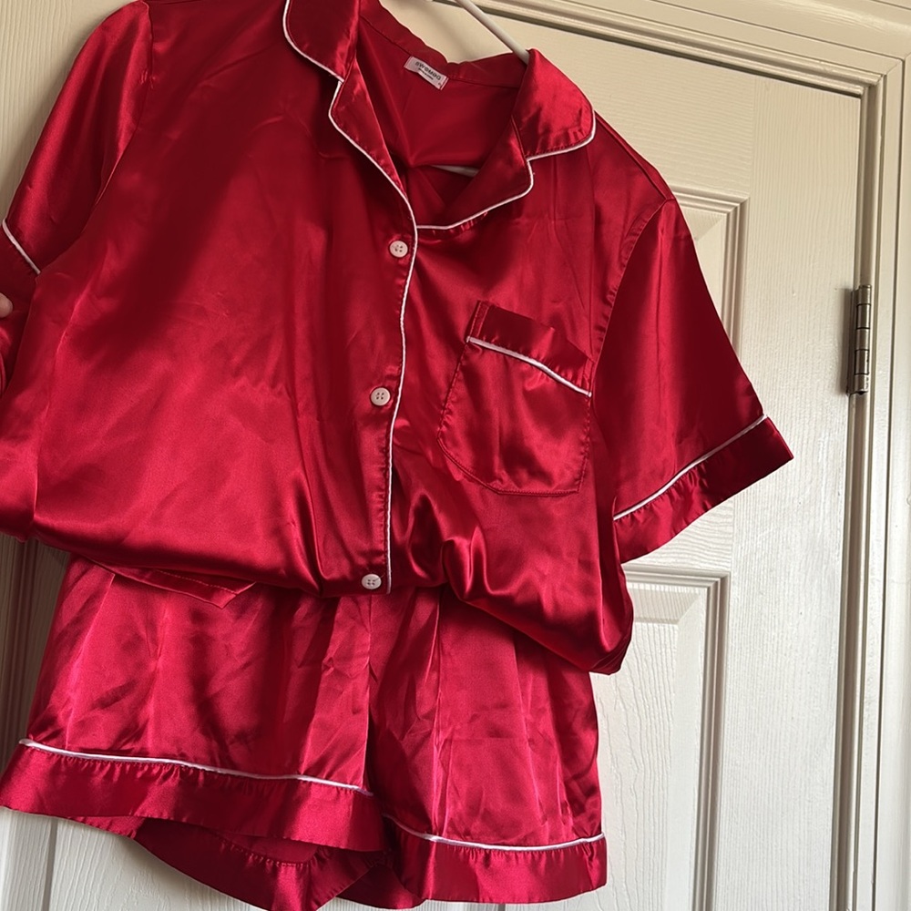 Red Satin Two-piece Pajama Set